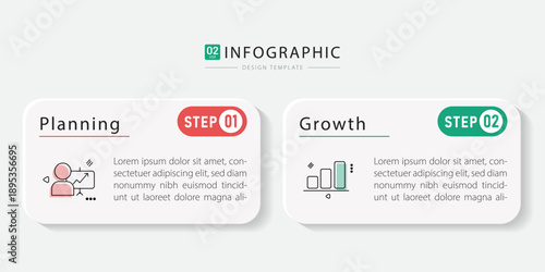 Business infographic template. 2 Step timeline journey. Process diagram, 2 options on white background, Infograph elements vector illustration.