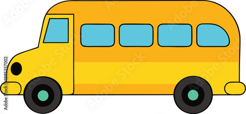 Yellow School Bus Cartoon On Transparent Background