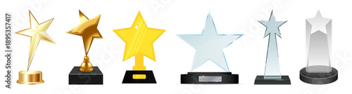 A collection of various star-shaped awards and trophies symbolizing achievement, excellence, and recognition against a black background.