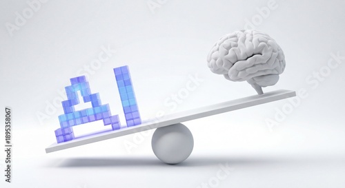 Artificial Intelligence versus Human Intelligence Comparison on Balance Scale 3D Illustration