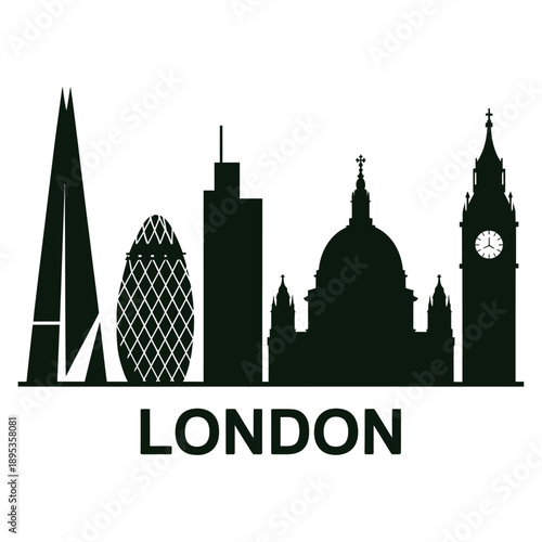 A black silhouette of the london skyline with the city s name