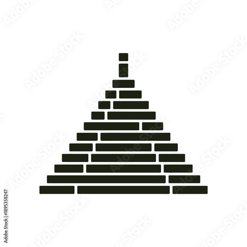 A black silhouette of a stepped pyramid or ziggurat structure