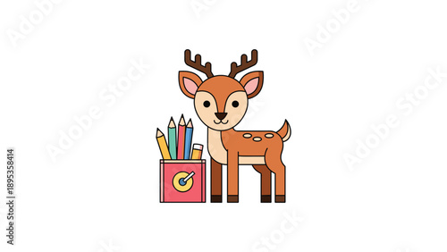 Cute Deer with Art Supplies