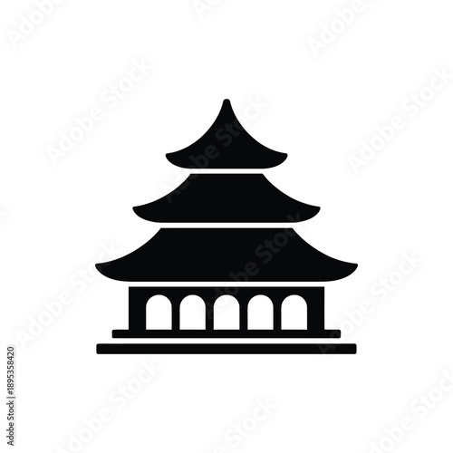 Simple black silhouette of a traditional east asian pagoda building