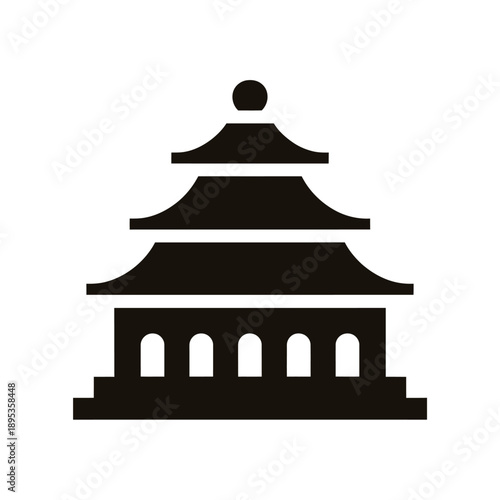 Simple black silhouette of a traditional east asian pagoda structure