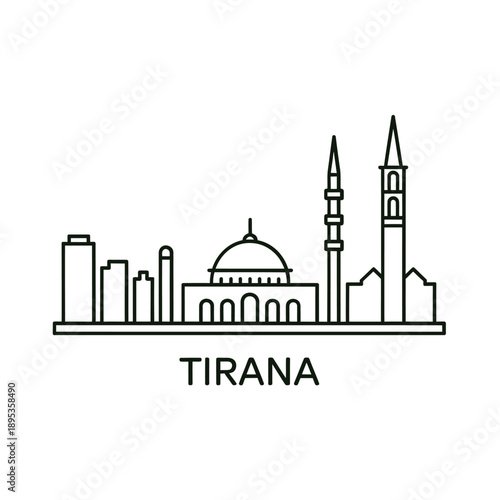 Simple line drawing depicting the skyline of tirana albania