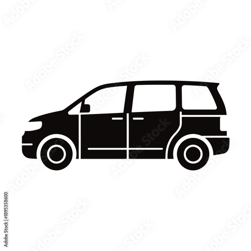 A black silhouette depicting a side view of a modern minivan vehicle