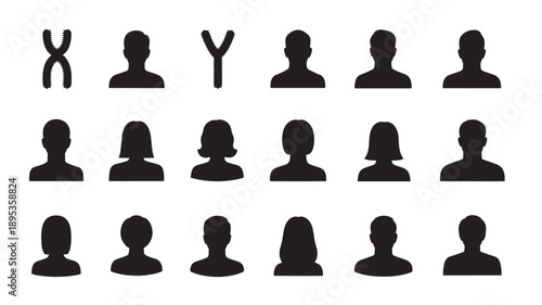 Collection of diverse silhouettes representing various individuals and abstract human figures displayed in a grid pattern on a simple background