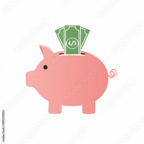Pink Piggy Bank Illustration with Money for Savings and Financial Security