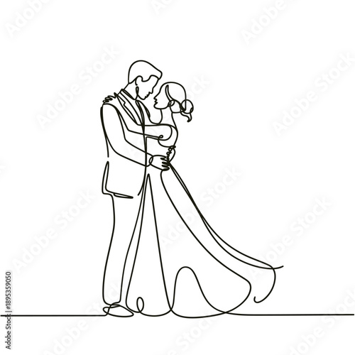 A couple embraces in a tender moment depicted with a single line