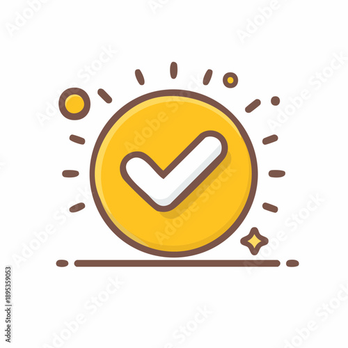 Gold Check Mark Approval Success Button Icon for Graphic Design User Interface