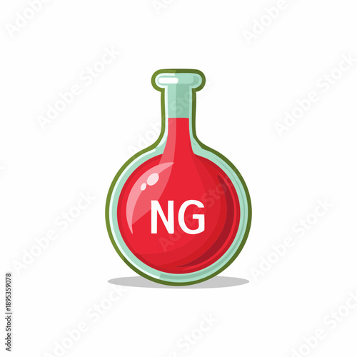 Illustration of Chemical Flask with Red Liquid and Text NG, Laboratory Equipment in Flat Design