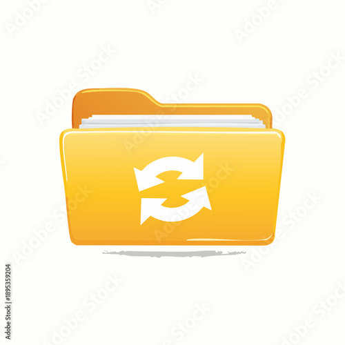 Yellow Folder Icon with Rotation Symbol Indicates File Synchronization or Data Backup