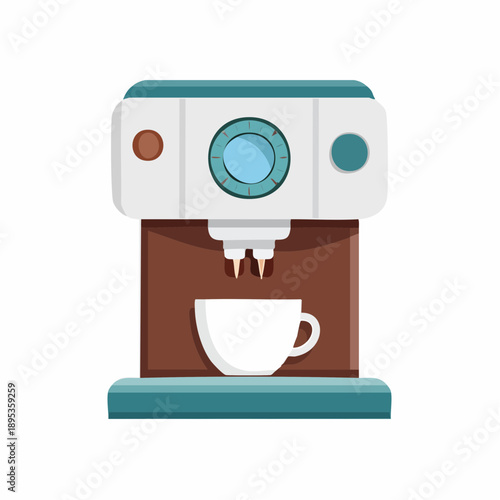 Coffee machine prepares espresso drink with cup flat vector illustration on white