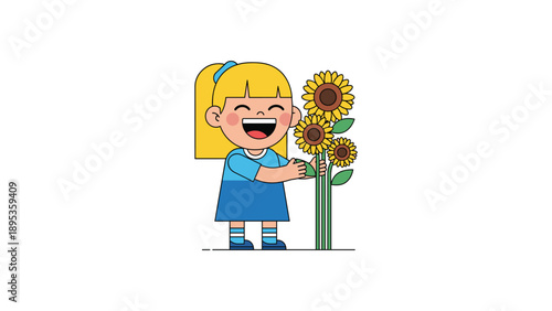 Happy Girl Holding Sunflowers