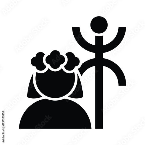 Indigenous Tribal Figure with Staff Icon Black and White Cultural Vector Illustration