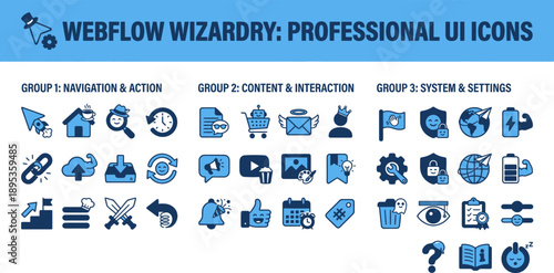 Webflow UI Icons Pack for Navigation, Content Interaction and System Settings