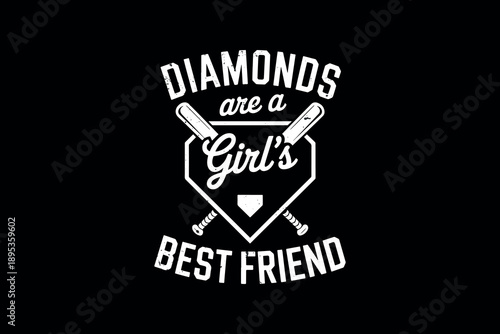 Motivational baseball graphic featuring crossed bats and home plate with empowering text for girls on black background