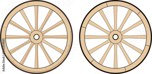 Antique wooden cart wheel isolated on white background