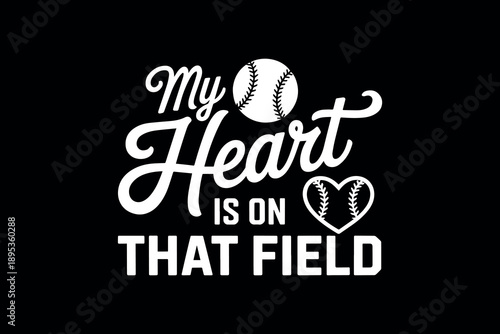 Baseball inspired text art with white lettering on a black background featuring a heart with stitches and a ball conveying love for sports