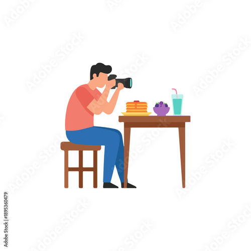 Man photographing food on a table with a camera.