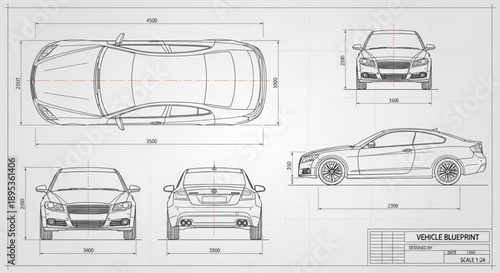 Car Blueprint Technical Drawing Design.