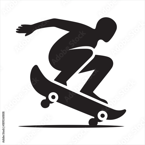skateboard cruising vector silhouette line art logo concept collection