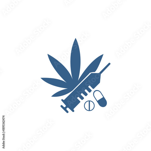Cannabis medical syringe and pill icon in blue