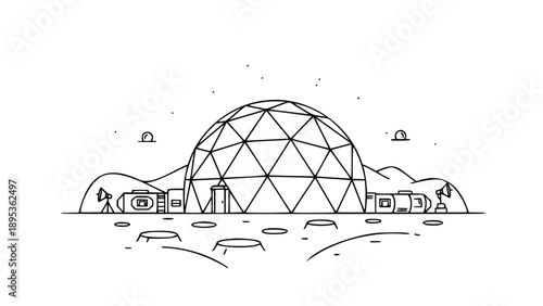 Space Habitat Dome Lunar Base Future Living Single Line Art Futuristic Icon