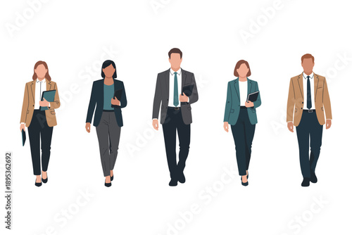 group of walking business people flat vector