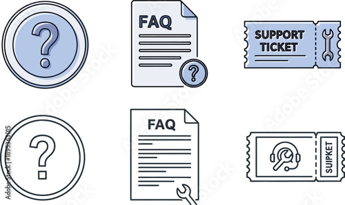 Faq icons with question marks isolated on transparent background