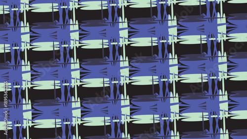 A colorful seamless pattern of blue and green glass bottles and a glass of water with bright decorative texture