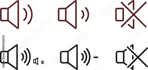 Volume control icons isolated on transparent background
