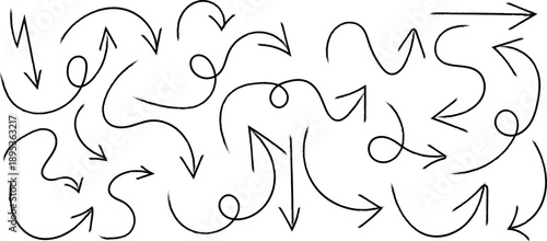 A chaotic arrangement of hand drawn black arrows and swirling lines creates a sense of dynamic movement and visual complexity high quality professional