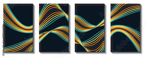 Abstract colorful 70s background vector. Vintage retro wallpaper with rainbow stripes and wavy lines. A 1970 color illustration suitable for posters, banners, decorative items and wall art.