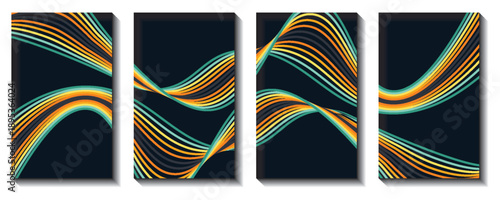 Abstract colorful 70s background vector. Vintage retro wallpaper with rainbow stripes and wavy lines. A 1970 color illustration suitable for posters, banners, decorative items and wall art.