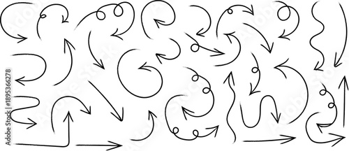 A dense arrangement of hand drawn black arrows and curved lines fills the frame creating a dynamic swirling pattern on a white background