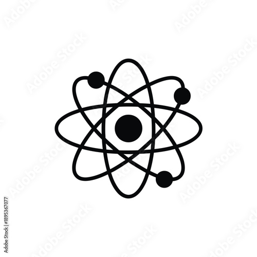 A simplified black and white illustration depicting an atomic structure with orbiting electrons