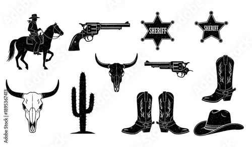 Old West Hand Drawn Silhouette Vector Icon Pack