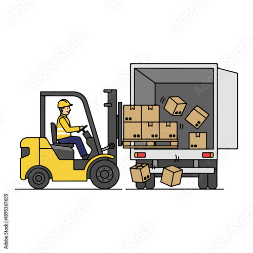 Forklift operator loading boxes onto a delivery truck for shipping.
