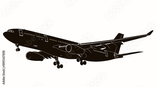 Modern commercial passenger jet aircraft taking off or landing, isolated vector illustration. Aviation travel and transportation concept.