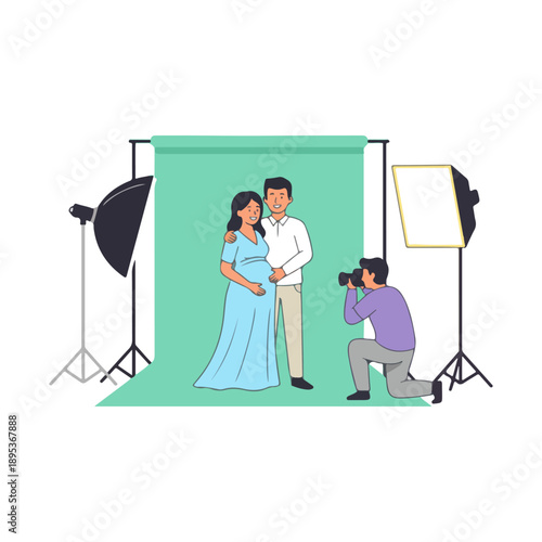 Pregnant couple posing for a professional photoshoot.
