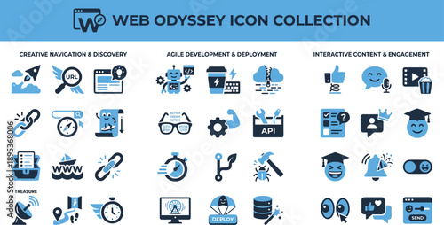 Web Odyssey Icon Collection for Navigation, Agile Development and User Engagement Systems