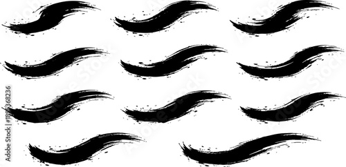 Abstract brushstrokes: Dynamic abstract brushstrokes in bold black across a blank canvas, perfect for adding artistic flair and visual interest to various creative projects.