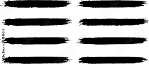 Ink Strokes: The image presents a series of eight bold, black ink strokes, each applied with a brush to deliver a raw, artistic effect. These strokes vary slightly in texture.