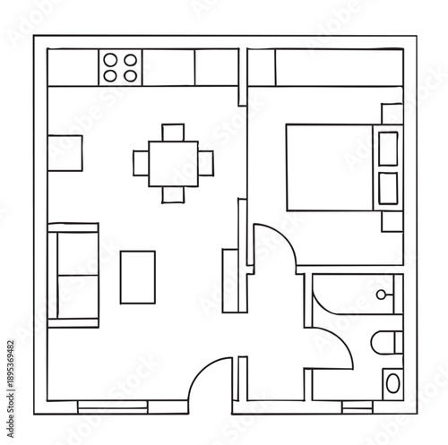 line sketch smart apartment plan