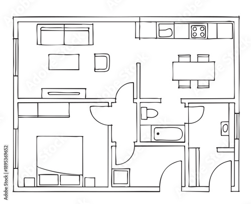 line sketch smart apartment plan