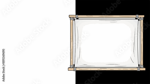 Blank canvas stretched on wooden frame, vector illustration for art projects and creative design. Empty canvas for painting, drawing, or digital art creation.
