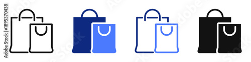 Vector icon or logo of two shopping paper bags related to shopping and commerce, product purchase and delivery. Symbol for website or app UI, logo design, illustration
