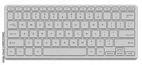 Vector compact white keyboard desktop computer or laptop isolated on white background. Realistic mockup or template